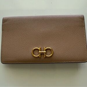 Salvatore Ferragamo Brown Gold Clutch with Gancini Logo